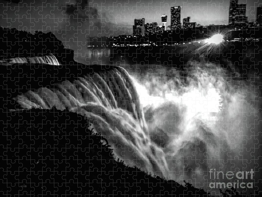 American Falls Jigsaw Puzzle featuring the photograph Niagara At Night by Luther Fine Art