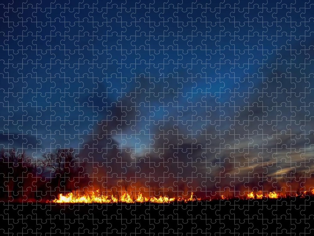 Flint Hills Jigsaw Puzzle featuring the photograph Night Burn by Alan Hutchins