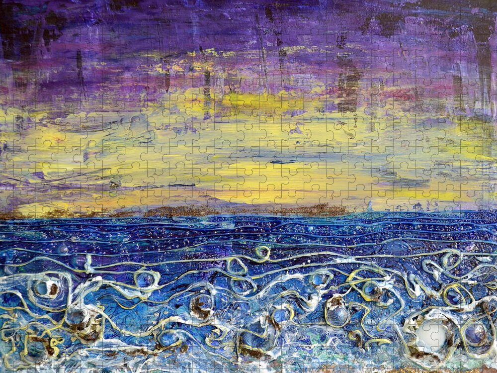 Shore Jigsaw Puzzle featuring the painting Night Lit Shoreline by Regina Valluzzi
