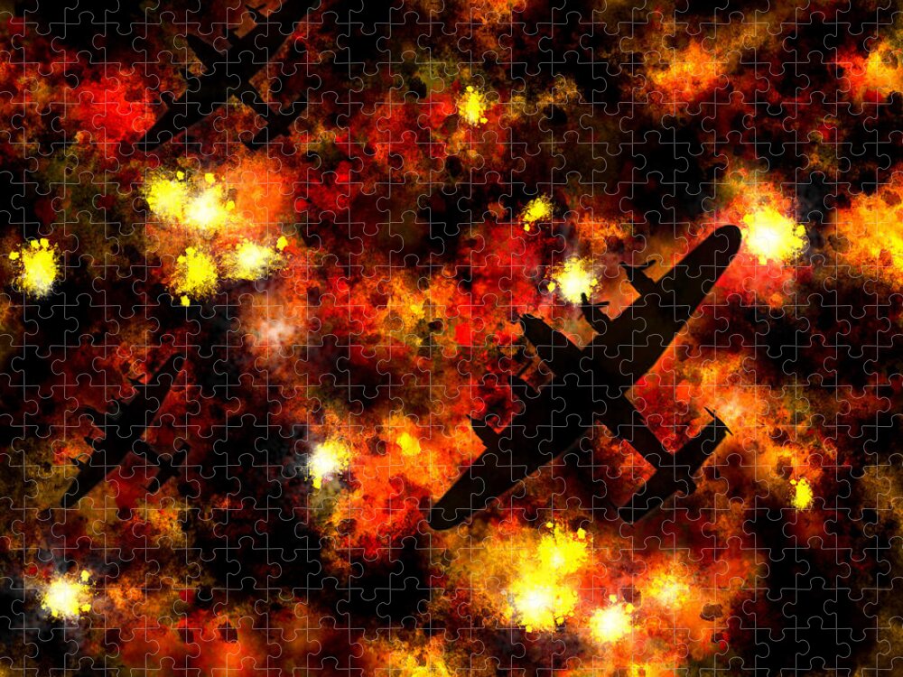 Avro Lancaster Bomber Jigsaw Puzzle featuring the digital art Night Raid - Lancaster Bomber by Michael Tompsett