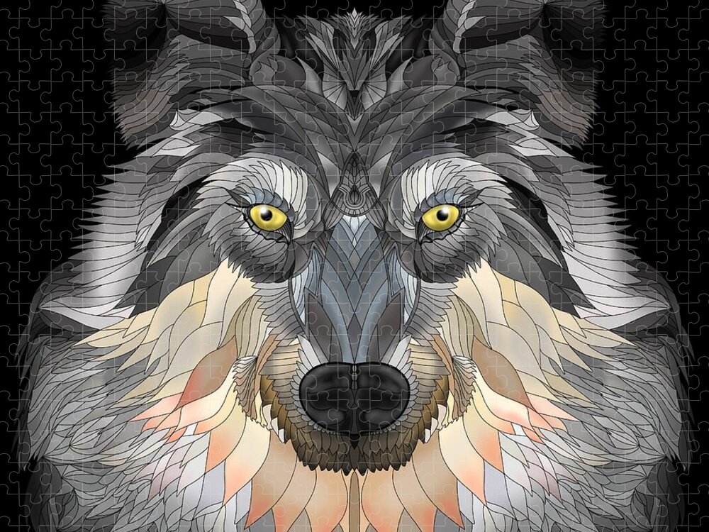 Night Wolf Jigsaw Puzzle featuring the digital art Night Wolf by Mark Taylor