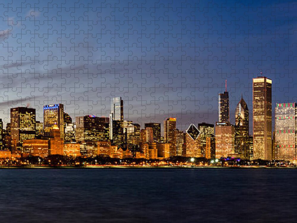 Chicago Skyline Jigsaw Puzzle featuring the photograph Nightfall Over Chicago by Matt Hammerstein