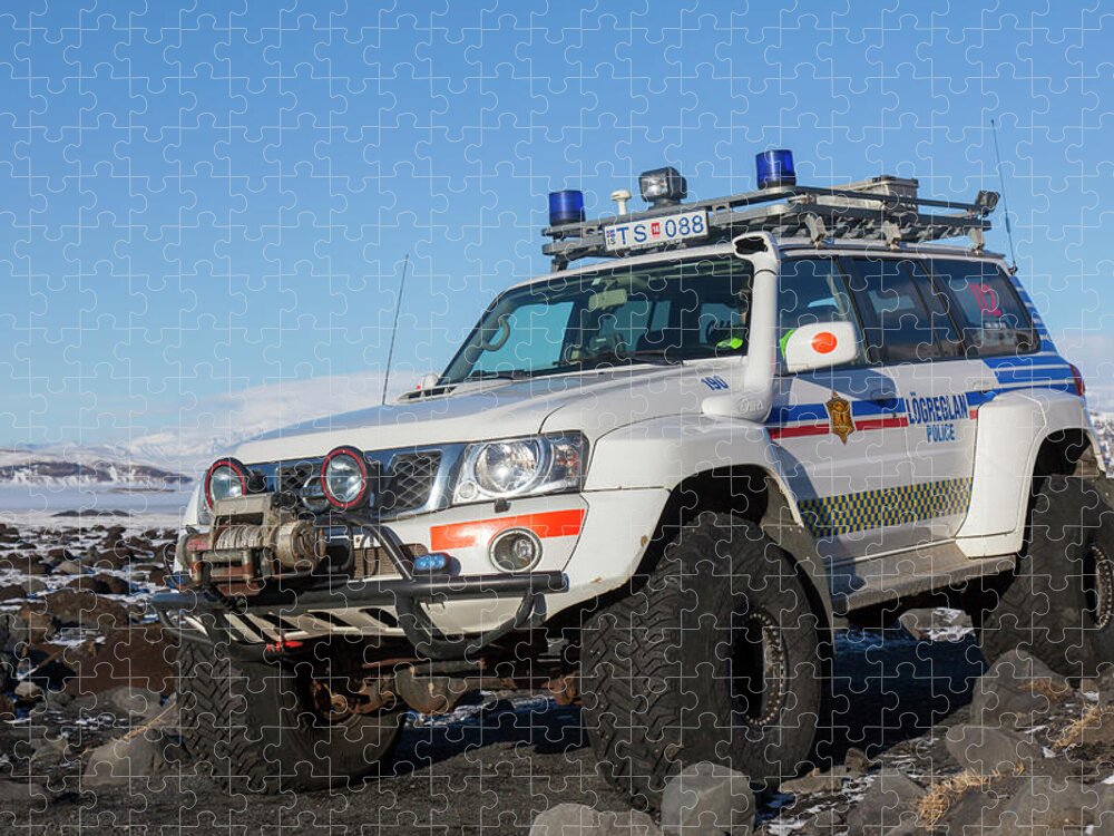 Four-wheel Drive Jigsaw Puzzle featuring the photograph Nissan Patrol Iceland Police by Arterra Picture Library
