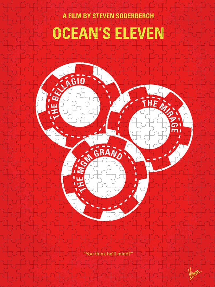 Ocean's Jigsaw Puzzle featuring the digital art No056 My Oceans 11 minimal movie poster by Chungkong Art