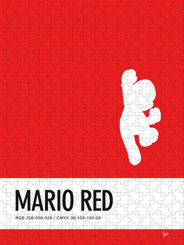 Mario Jigsaw Puzzle featuring the digital art No33 My Minimal Color Code poster Mario by Chungkong Art