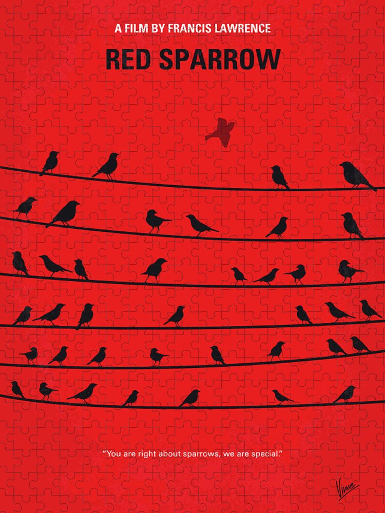 Red Sparrow Jigsaw Puzzle featuring the digital art No960 My Red Sparrow minimal movie poster by Chungkong Art