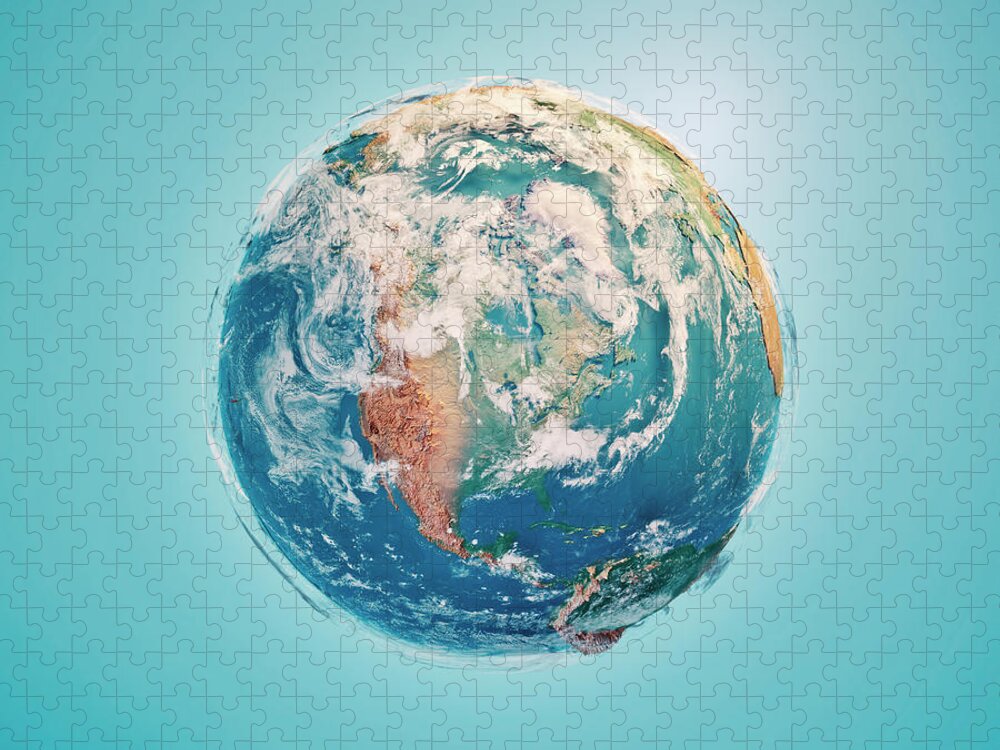 North America 3d Render Planet Earth Clouds Jigsaw Puzzle