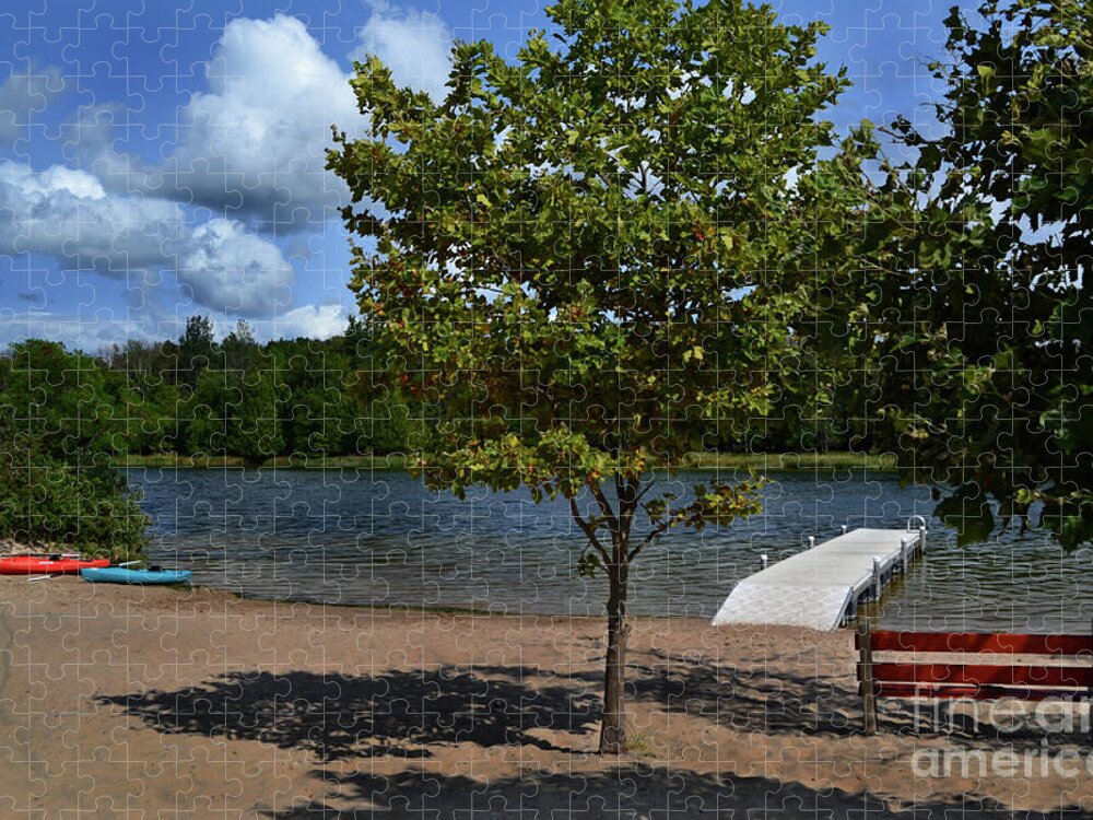 Michigan Jigsaw Puzzle featuring the photograph North Bar Lake Canoes by Amy Lucid
