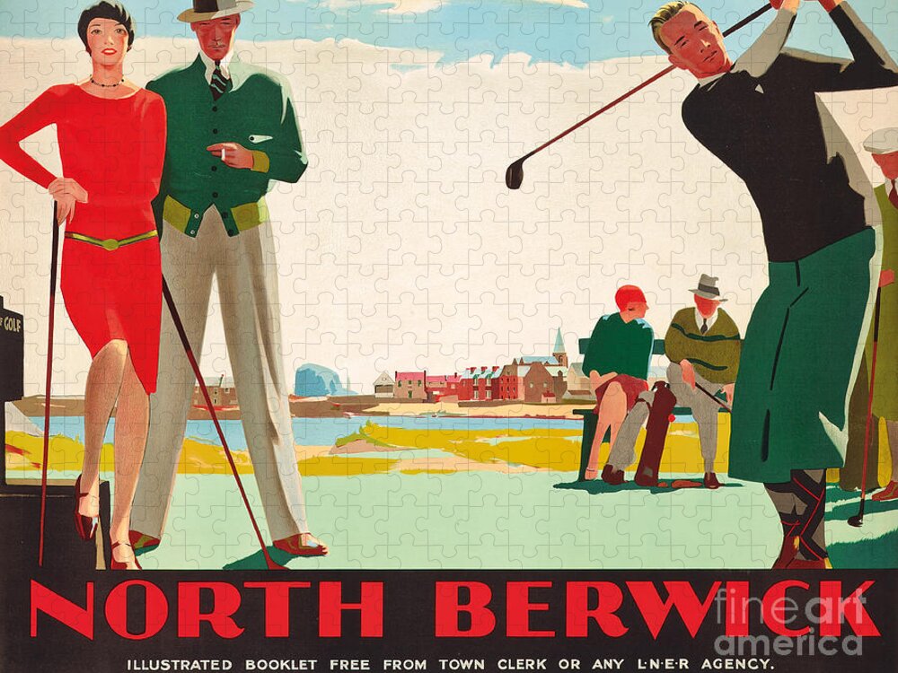 Golf Jigsaw Puzzle featuring the painting North Berwick, a London and North Eastern Railway vintage advertising poster by Andrew Johnson