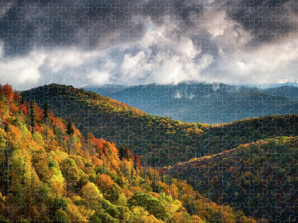 North Carolina Jigsaw Puzzle featuring the photograph North Carolina Mountains Asheville NC Autumn Sunrise by Dave Allen