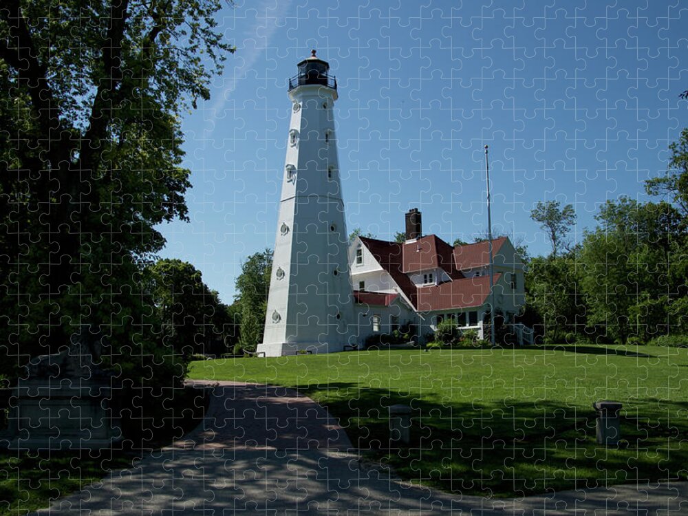 Lighthouse Jigsaw Puzzle featuring the photograph North Point Light Station Wisconsin 03 by Thomas Woolworth