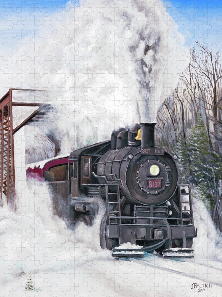 Train Jigsaw Puzzle featuring the painting Northbound at 35 Below by Joe Baltich