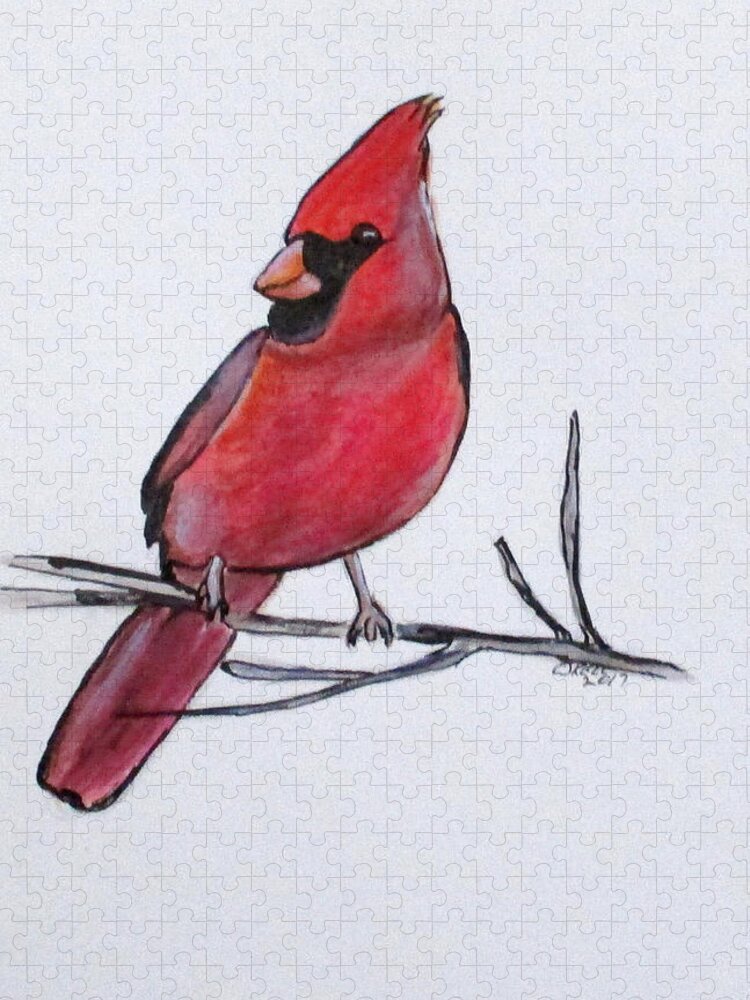Birds Jigsaw Puzzle featuring the painting Northern Cardinal by Clyde J Kell