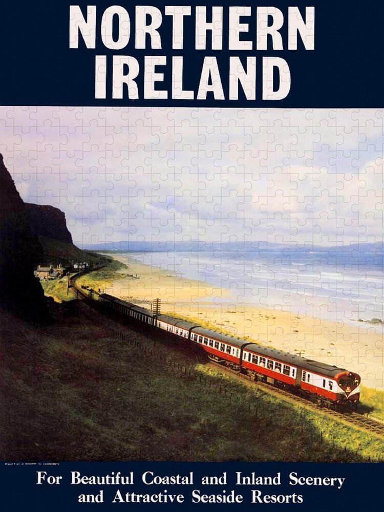 Northern Ireland Coast Jigsaw Puzzle featuring the painting Northern Ireland coast, railway, train, travel Poster by Long Shot