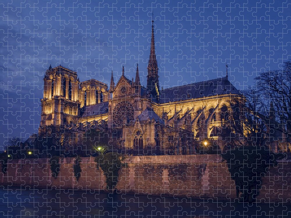 Joan Carroll Jigsaw Puzzle featuring the photograph Notre Dame on the Seine by Joan Carroll