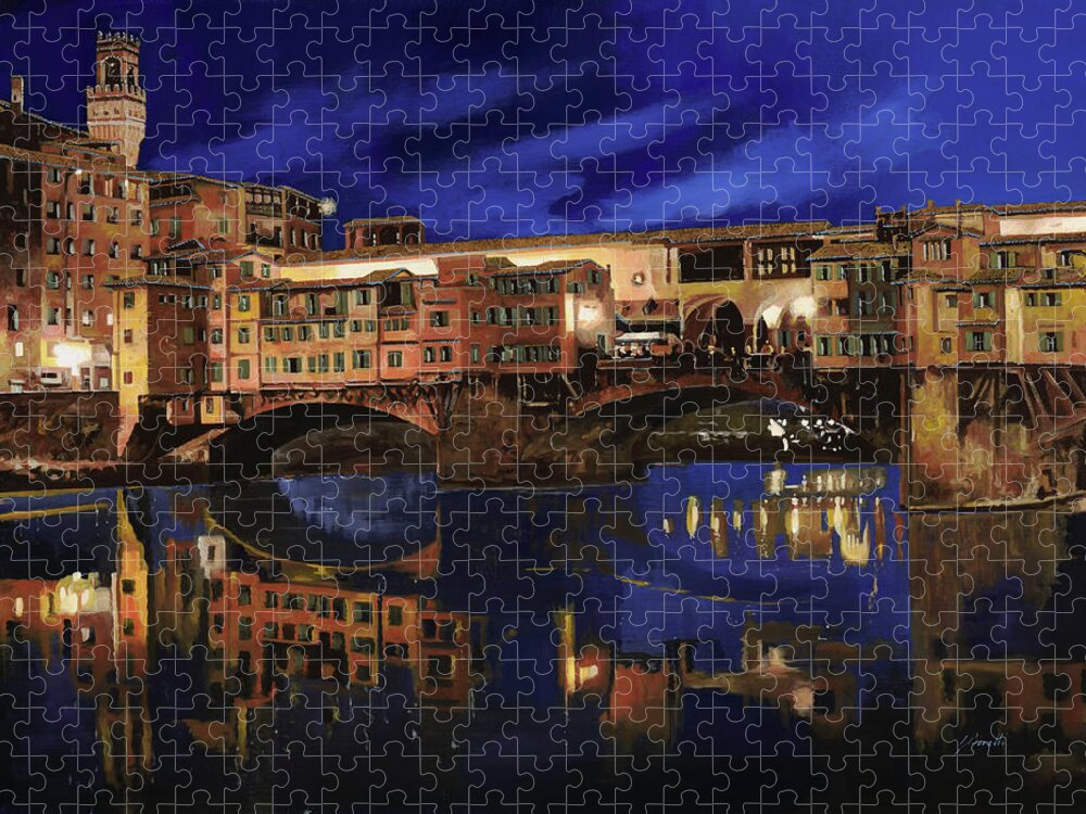 Firenze Jigsaw Puzzle featuring the painting Notturno Fiorentino by Guido Borelli