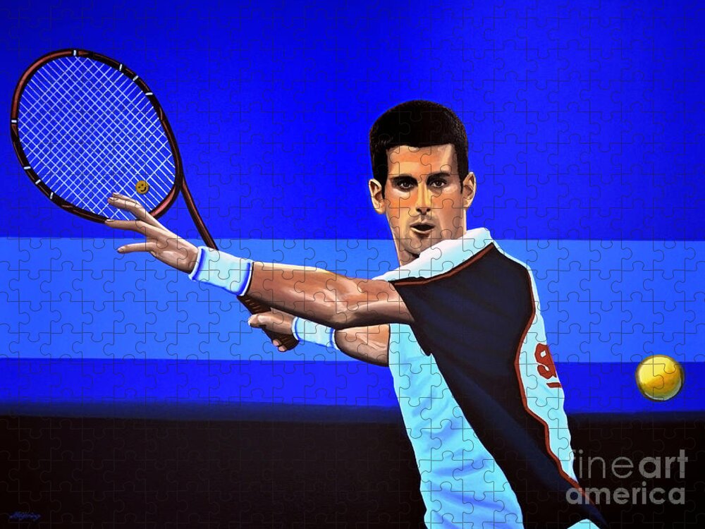 Novak Djokovic Jigsaw Puzzle featuring the painting Novak Djokovic by Paul Meijering