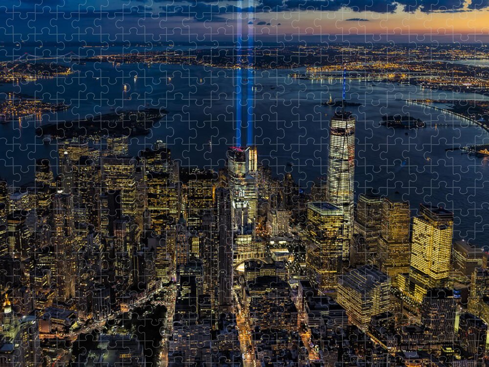 911 Memorial Jigsaw Puzzle featuring the photograph NYC 911 Tribute In Lights by Susan Candelario