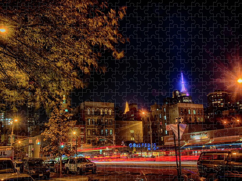 Jigsaw Puzzle featuring the photograph NYC at night by Alan Goldberg