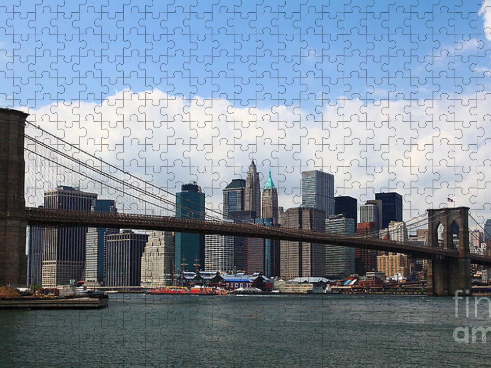 Nyc Jigsaw Puzzle featuring the photograph NYC Brooklyn Bridge Midday l by Wayne Moran