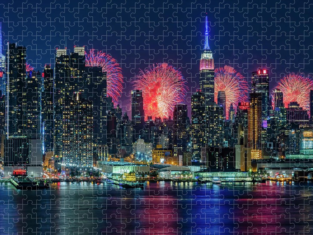 New York City Fireworks Jigsaw Puzzle featuring the photograph NYC Fireworks Celebration by Susan Candelario