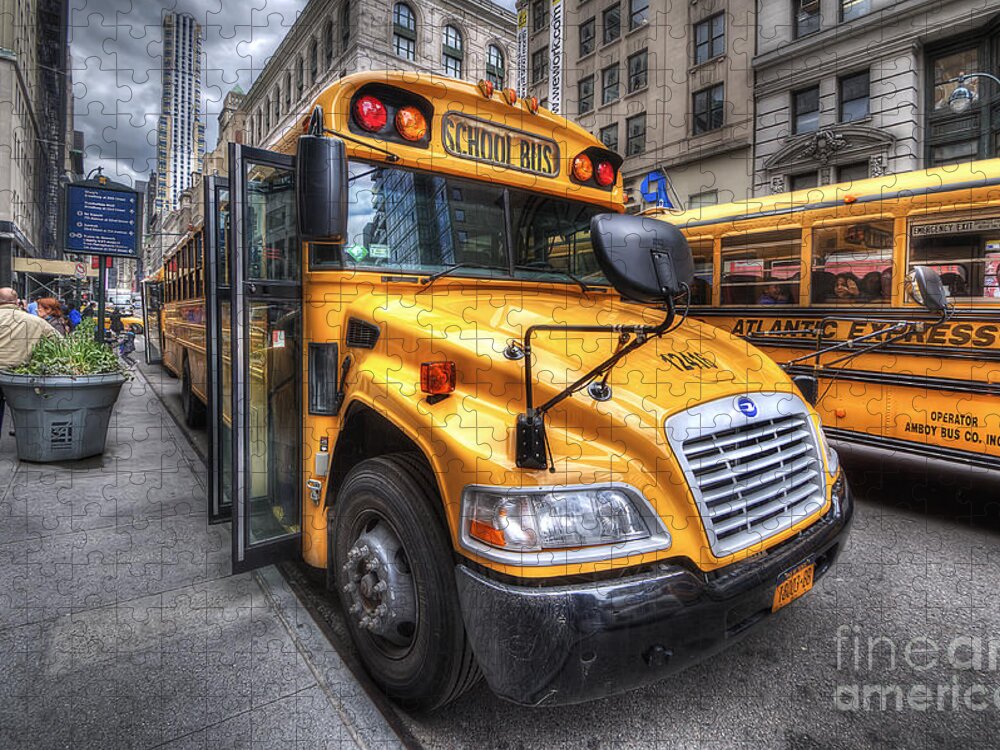 Yhun Suarez Jigsaw Puzzle featuring the photograph NYC School Bus by Yhun Suarez