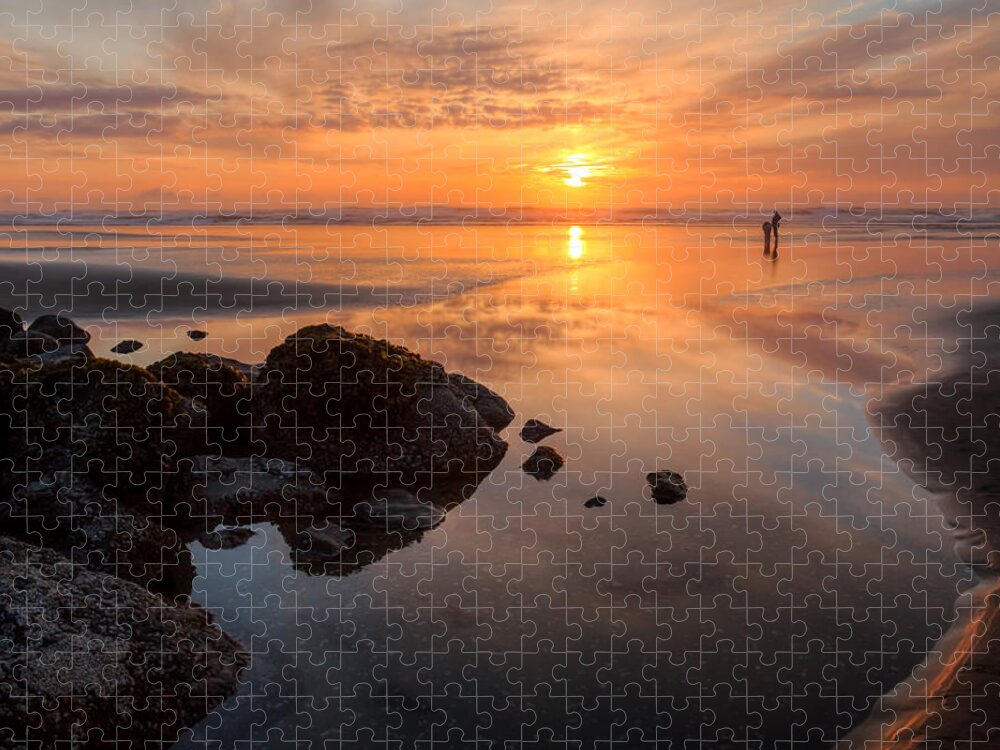 Oregon Coast Sunset Jigsaw Puzzle featuring the photograph Nye Beach 0032 by Kristina Rinell