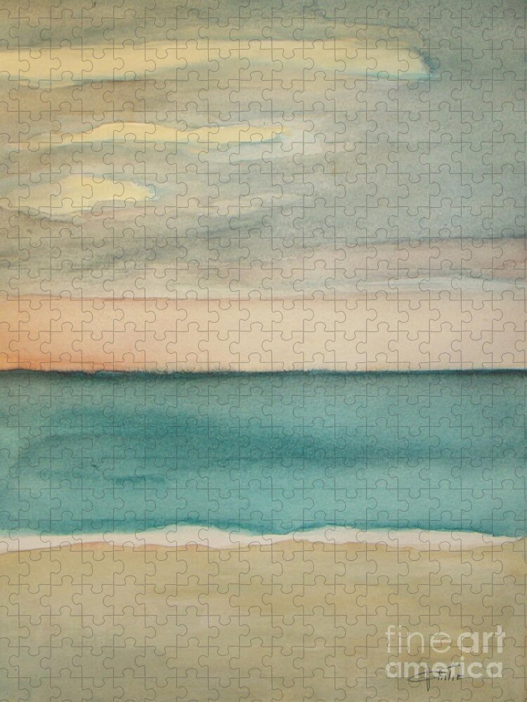 Ocean Beach Jigsaw Puzzle featuring the painting Ocean Beach by Vesna Antic