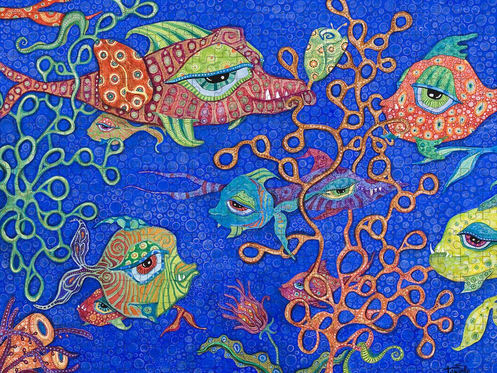 Fish In The Ocean Jigsaw Puzzle featuring the painting Ocean Carnival by Tanielle Childers