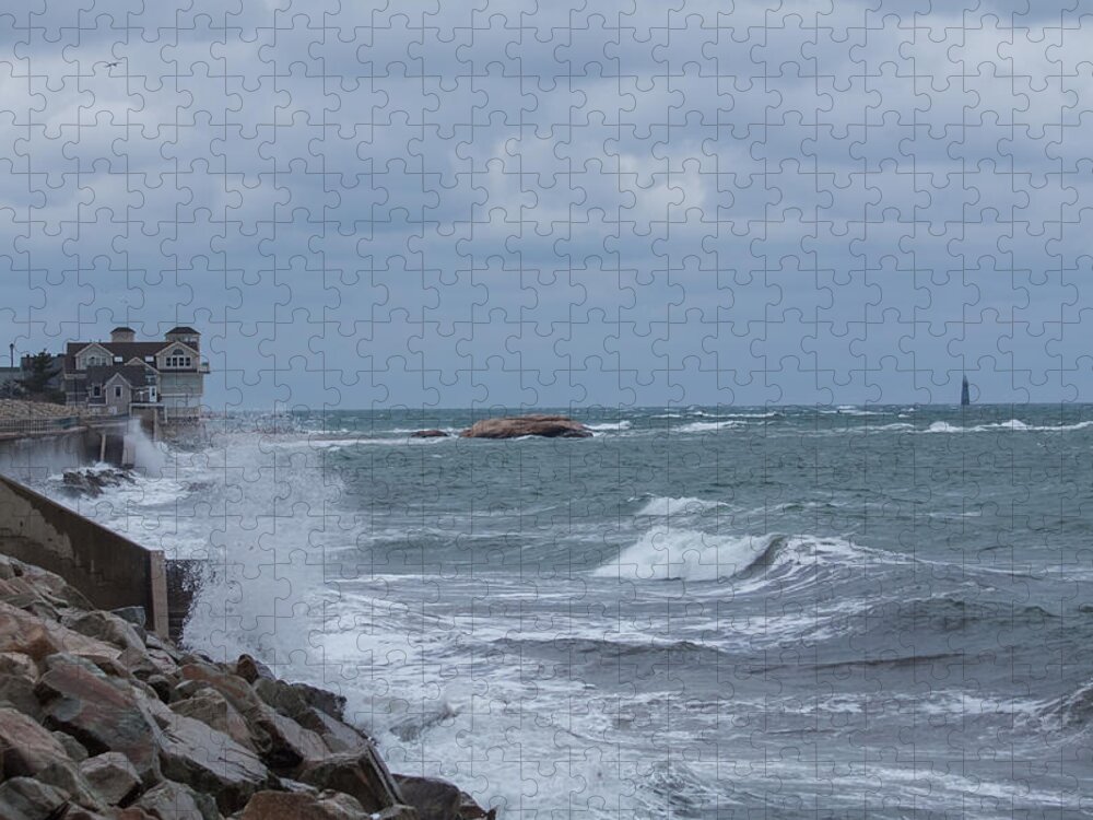 Lighthouse Jigsaw Puzzle featuring the photograph Ocean Waves at Minot Beach by Brian MacLean