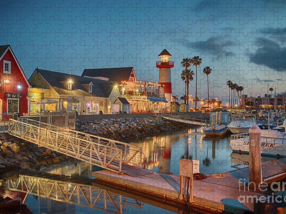 Harbor Jigsaw Puzzle featuring the photograph Oceanside Harbor and Lighthouse at Sunset by David Levin