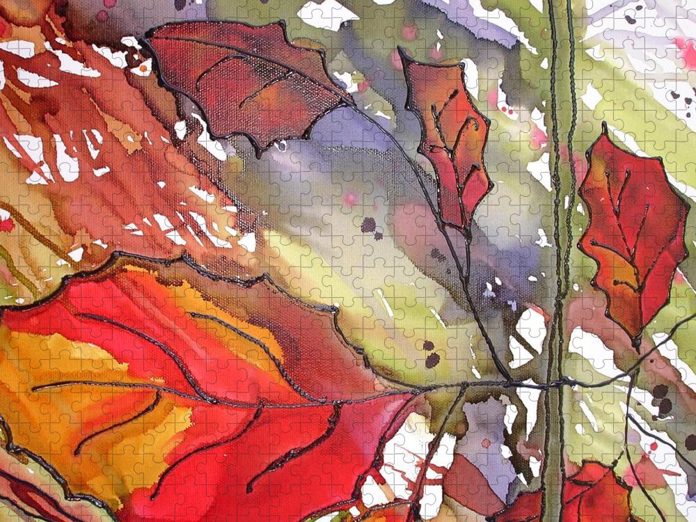 Leaf Jigsaw Puzzle featuring the mixed media OctoberThird by Susan Kubes