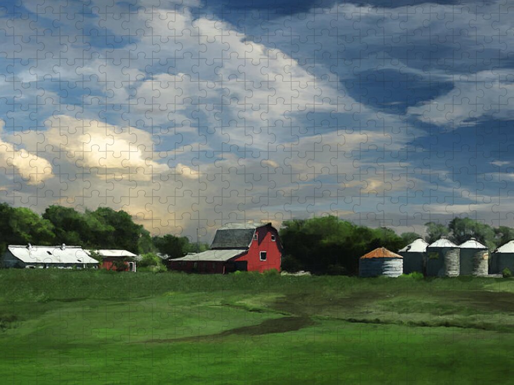 Red Jigsaw Puzzle featuring the painting Ohio Farm by Rick Mosher