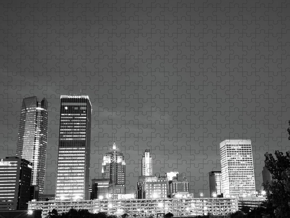 Oklahoma City Skyline Jigsaw Puzzle featuring the photograph Oklahoma City Skyline - Downtown OKC - Black and White by Gregory Ballos