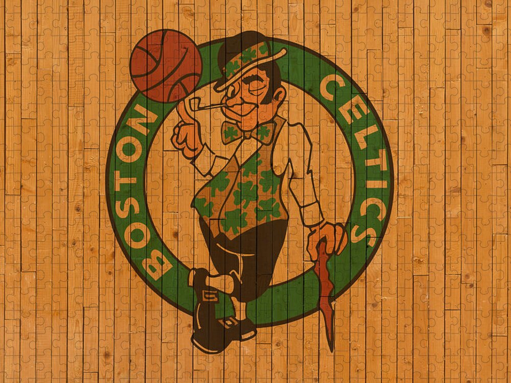 Old Jigsaw Puzzle featuring the mixed media Old Boston Celtics Basketball Gym Floor by Design Turnpike