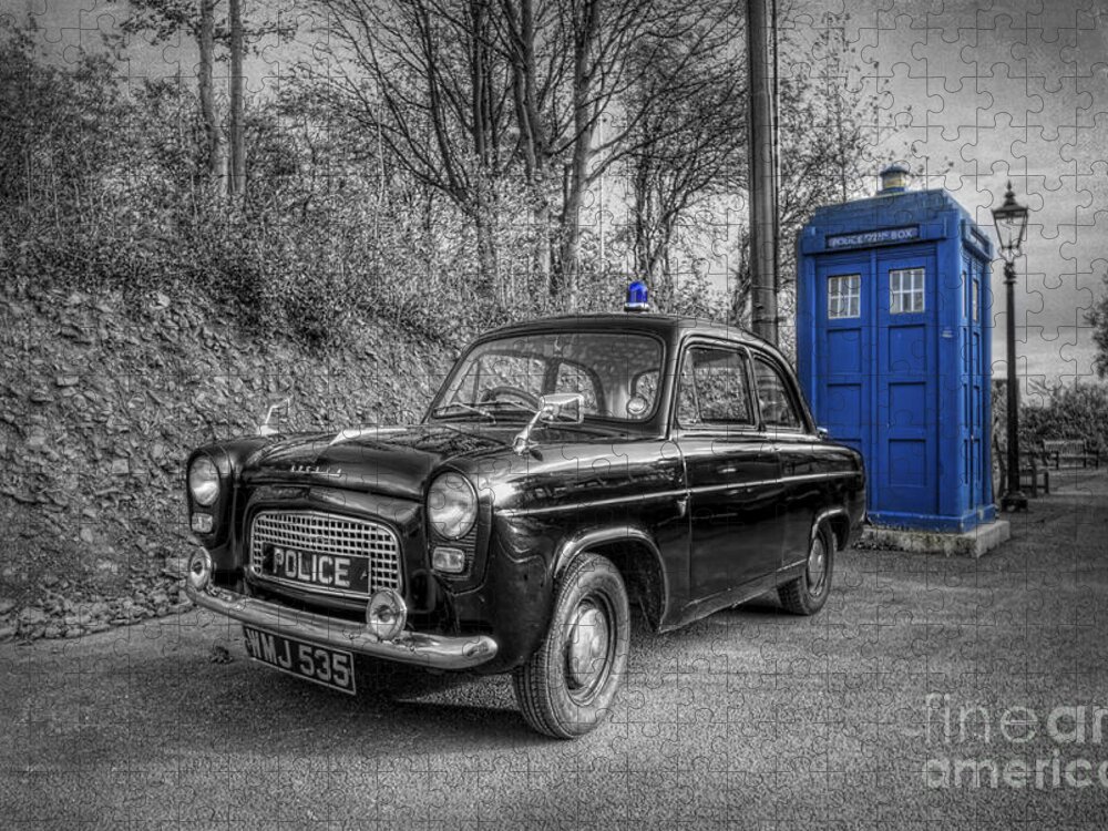 Art Jigsaw Puzzle featuring the photograph Old British Police Car And Tardis by Yhun Suarez