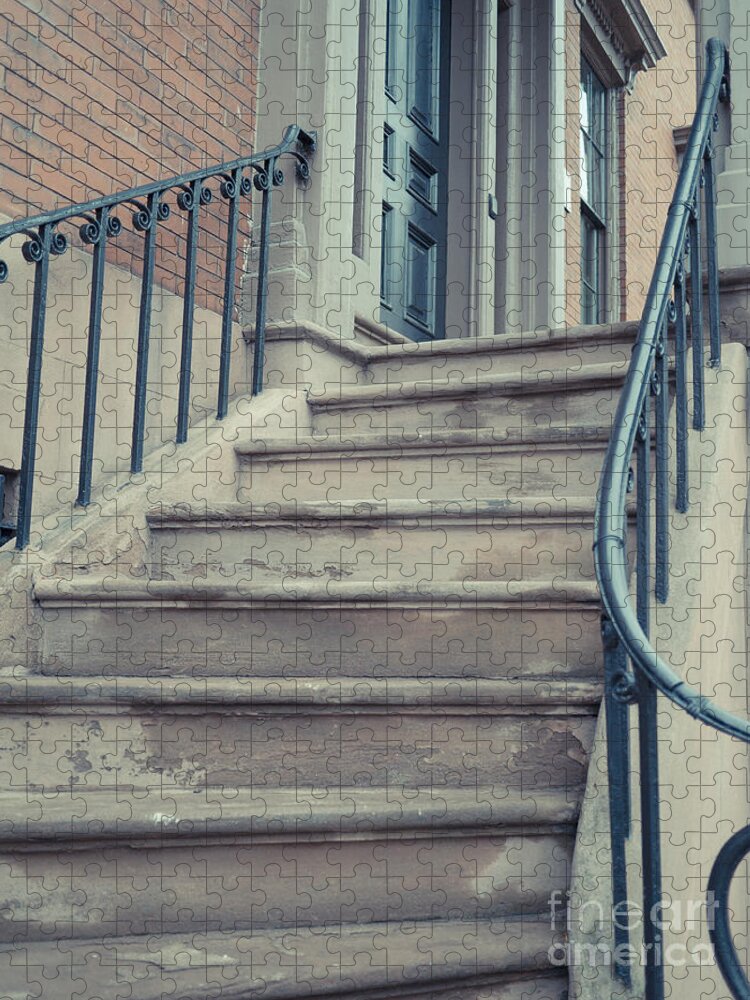 Stairs Jigsaw Puzzle featuring the photograph Old Brownstone Staircase by Edward Fielding