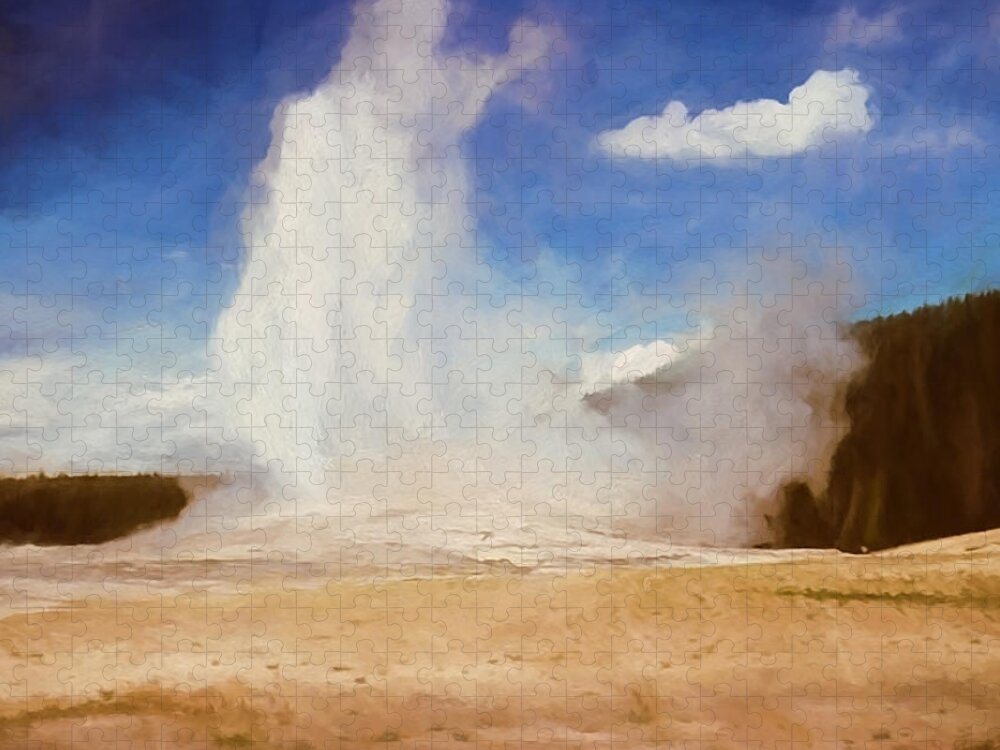  Jigsaw Puzzle featuring the digital art Old Faithful Vintage 5 by Cathy Anderson
