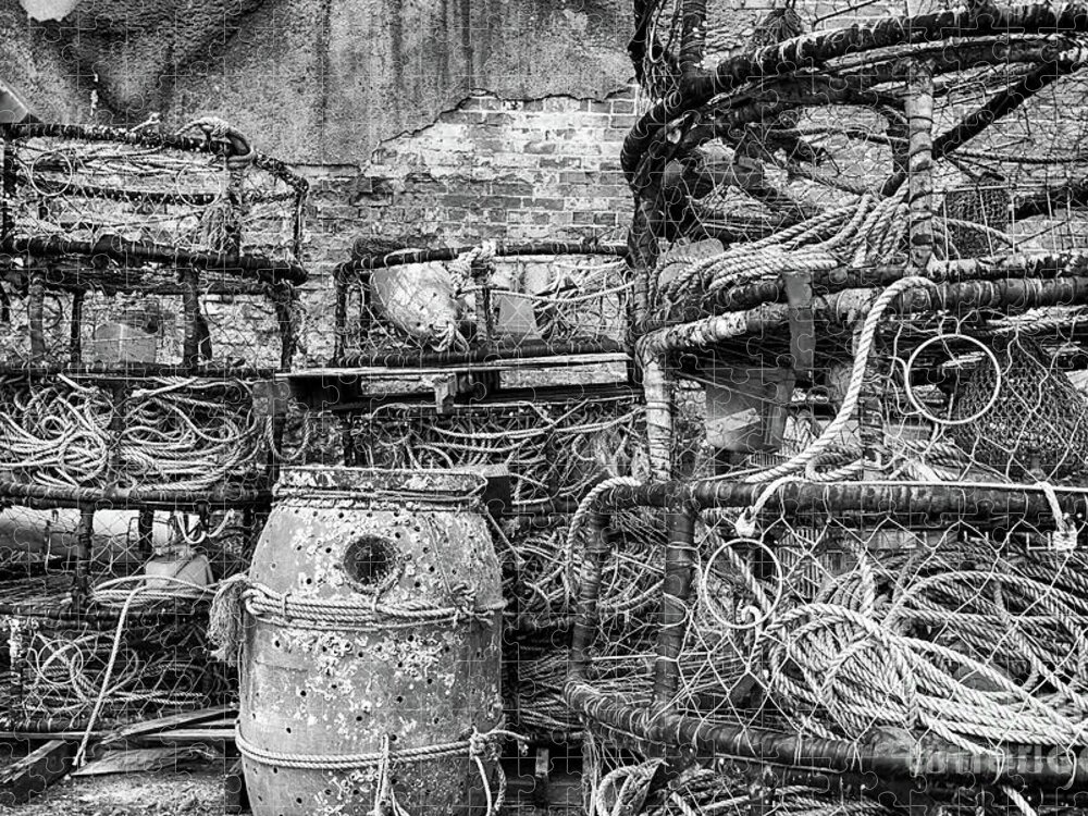 Oregon Jigsaw Puzzle featuring the photograph Old Fishing Gear in Black and White by Paul Quinn