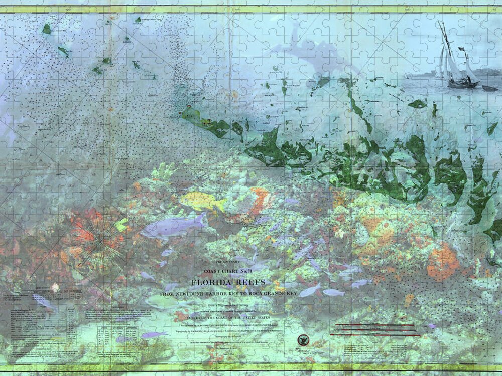 Atlantic Jigsaw Puzzle featuring the photograph Old Florida Keys Reefs Map by Debra and Dave Vanderlaan