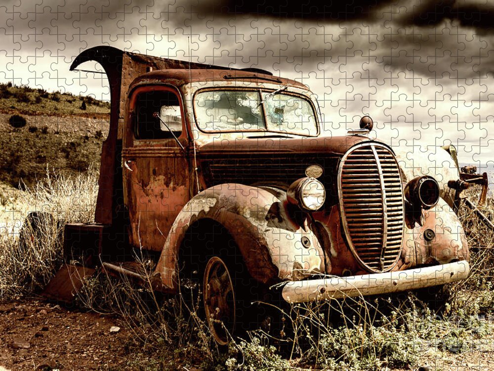 Old Ford Truck Jigsaw Puzzle featuring the photograph Old Ford Truck in the Arizona Desert by M G Whittingham
