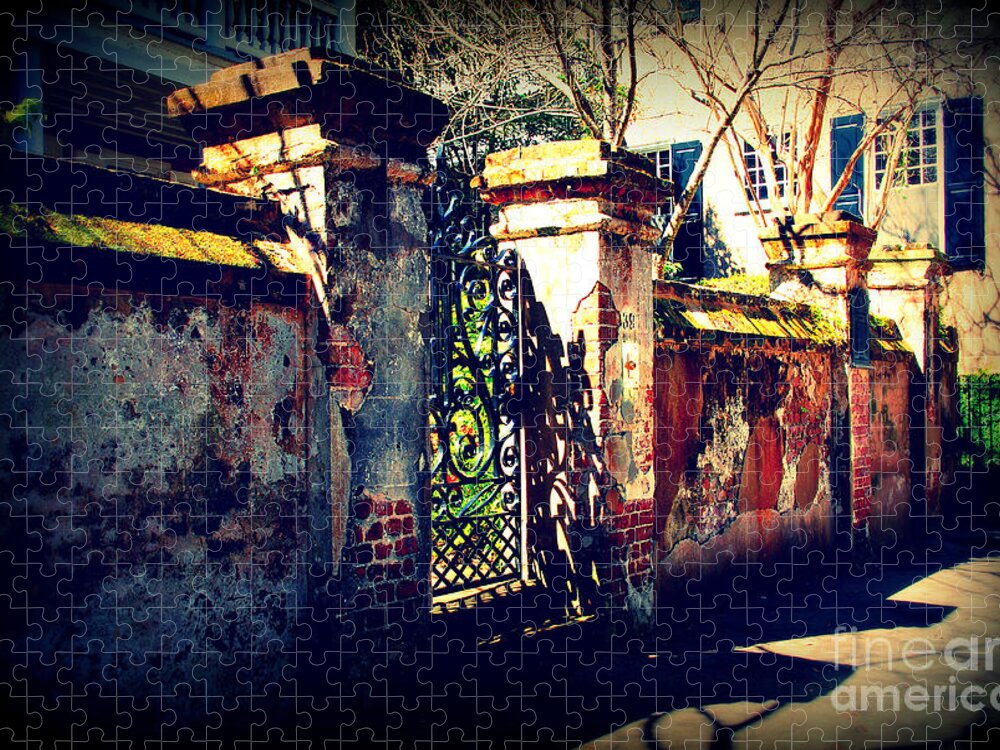 Gate Jigsaw Puzzle featuring the photograph Old Iron Gate in Charleston SC by Susanne Van Hulst