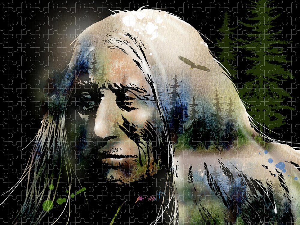 Native Americans Jigsaw Puzzle featuring the painting Old Man of the Woods by Paul Sachtleben