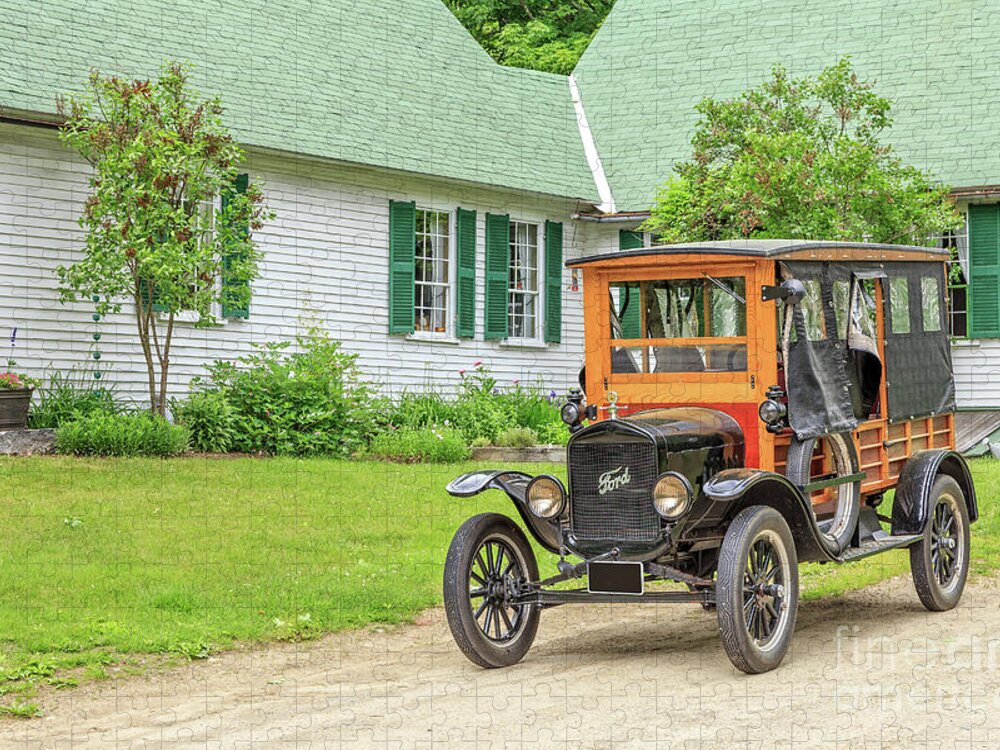 Model Jigsaw Puzzle featuring the photograph Old Model T Ford in front of house by Edward Fielding