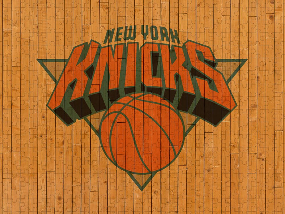 Old Jigsaw Puzzle featuring the mixed media Old New York Knicks Basketball Gym Floor by Design Turnpike