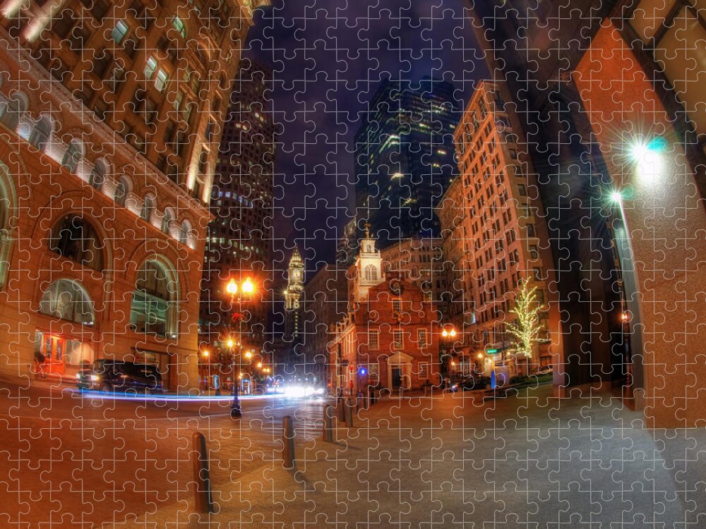 Old State House Jigsaw Puzzle featuring the photograph Old State House - Boston at Night by Joann Vitali