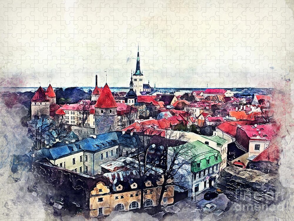 Tallinn Jigsaw Puzzle featuring the painting Old Town of Tallinn by Justyna Jaszke JBJart
