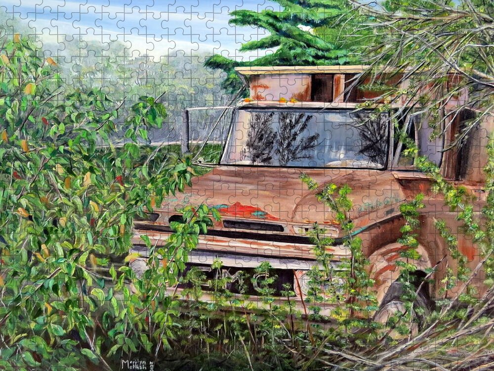 Old Truck Jigsaw Puzzle featuring the painting Old truck rusting by Marilyn McNish
