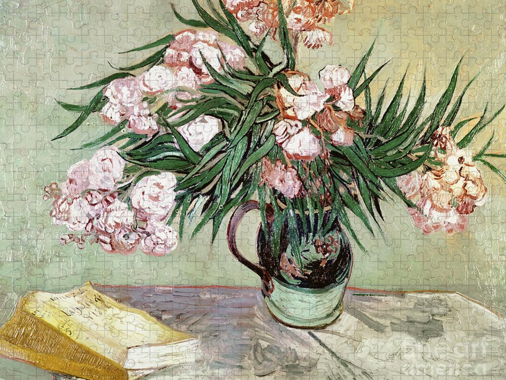 Vincent Van Gogh Jigsaw Puzzle featuring the painting Oleanders and Books by Vincent van Gogh