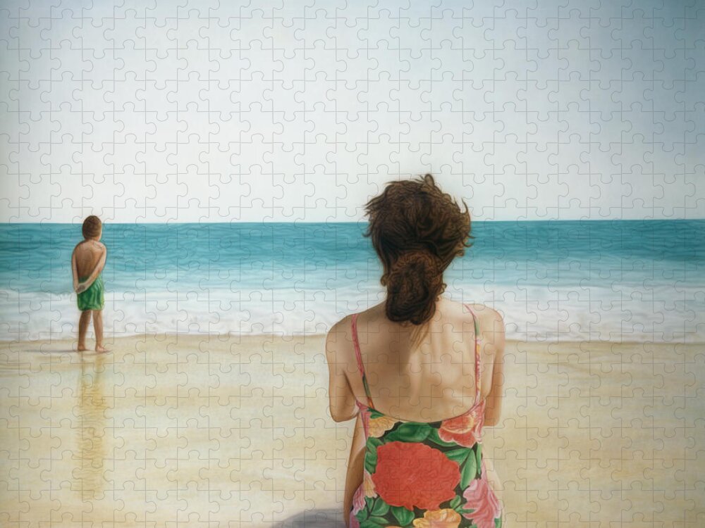Beach Jigsaw Puzzle featuring the painting On The Beach by Rich Milo